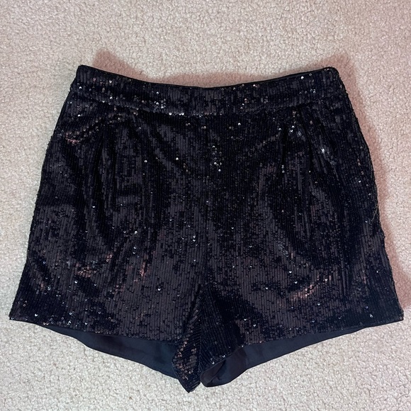 Express Black Sequin High Waist Shorts - Picture 1 of 4